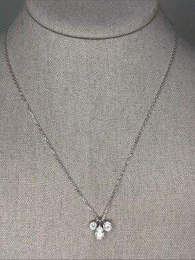 Swarovski Three Crystal Pendant Necklace Silver Tone 16" Signed